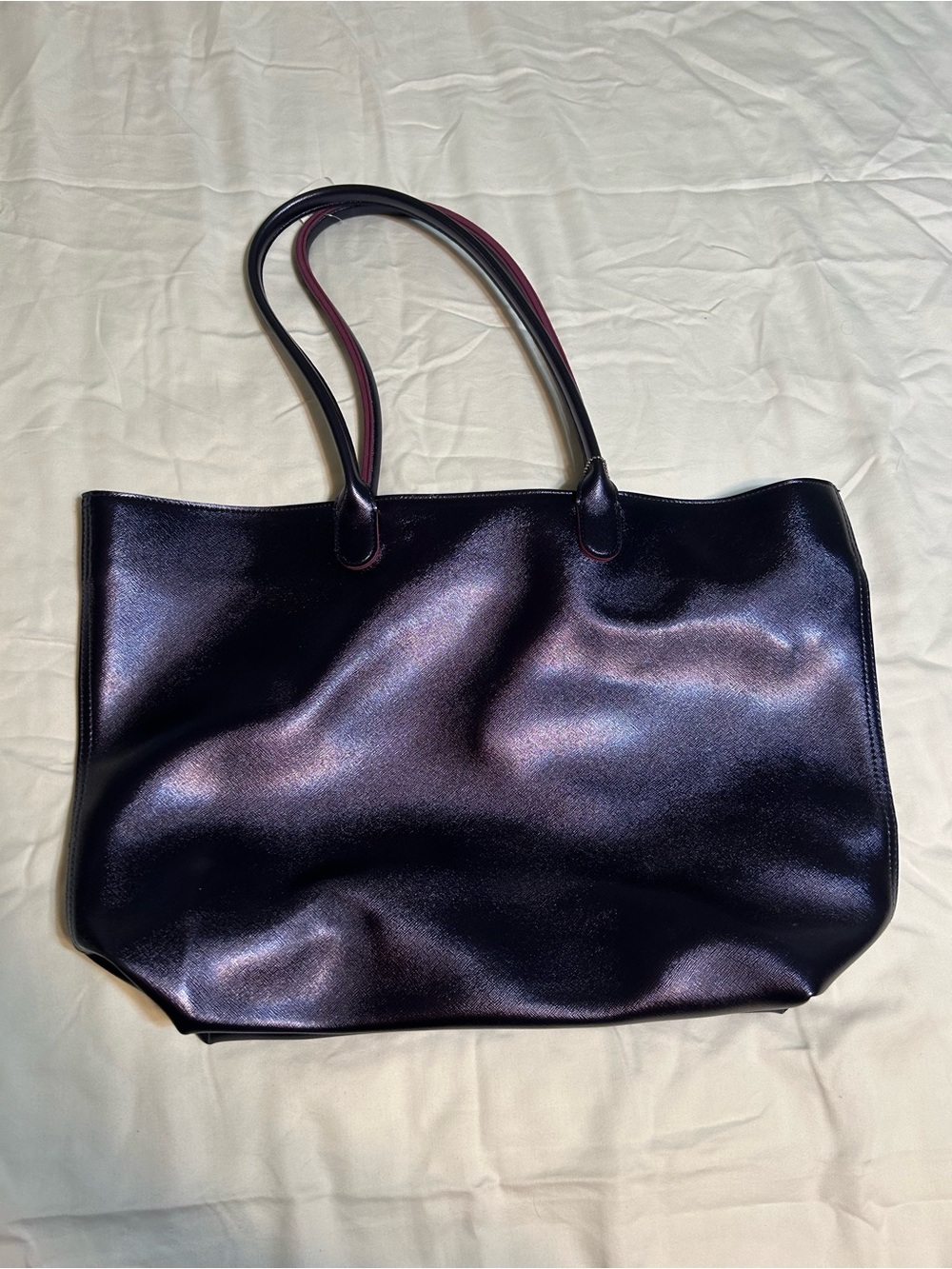 Bath & Body Works Metallic Purple Tote with Gold Glitter Makeup Bag